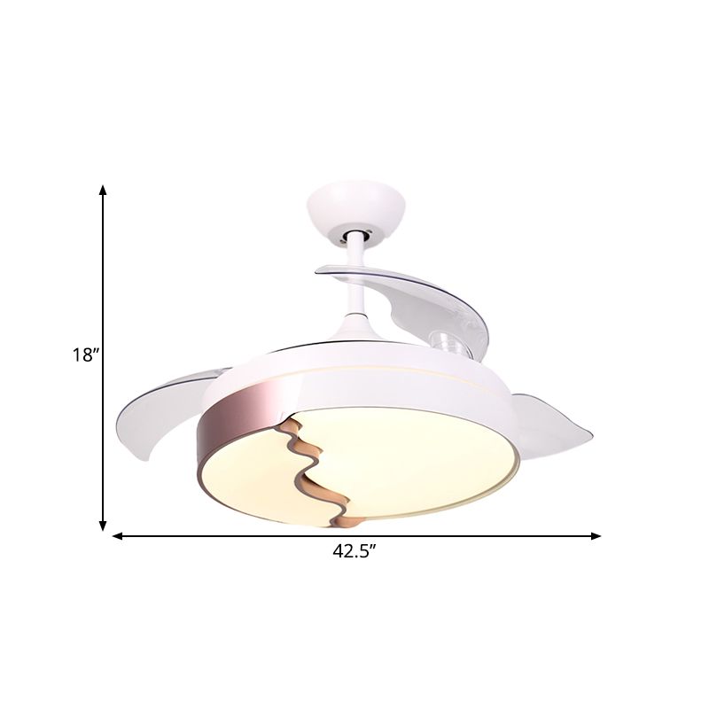 42.5 "brede drum semi-spoelmontage Modernist Acryl Wit Wit LED-hanger Fan Light met golfontwerp met golfontwerp