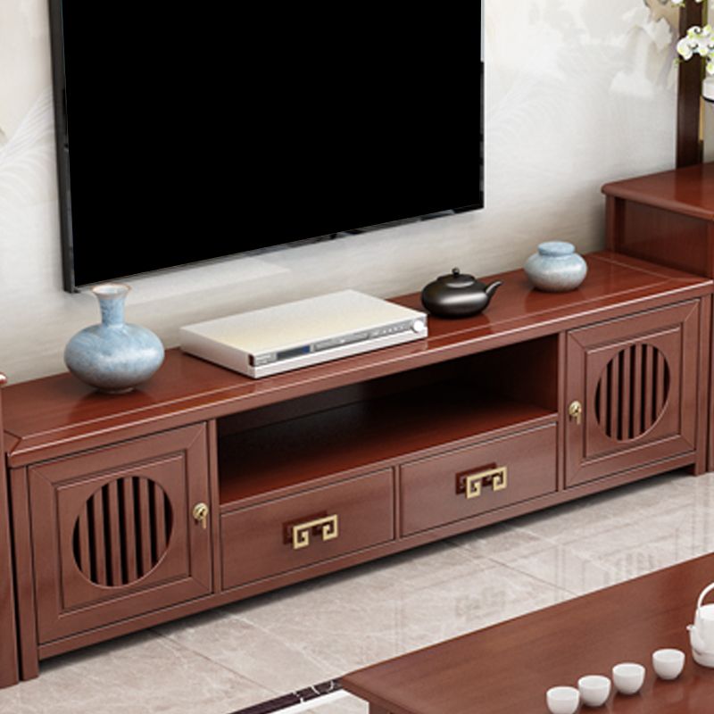 Solid Wood TV Cabinet Traditional Style Household Simple Open TV Stand Console