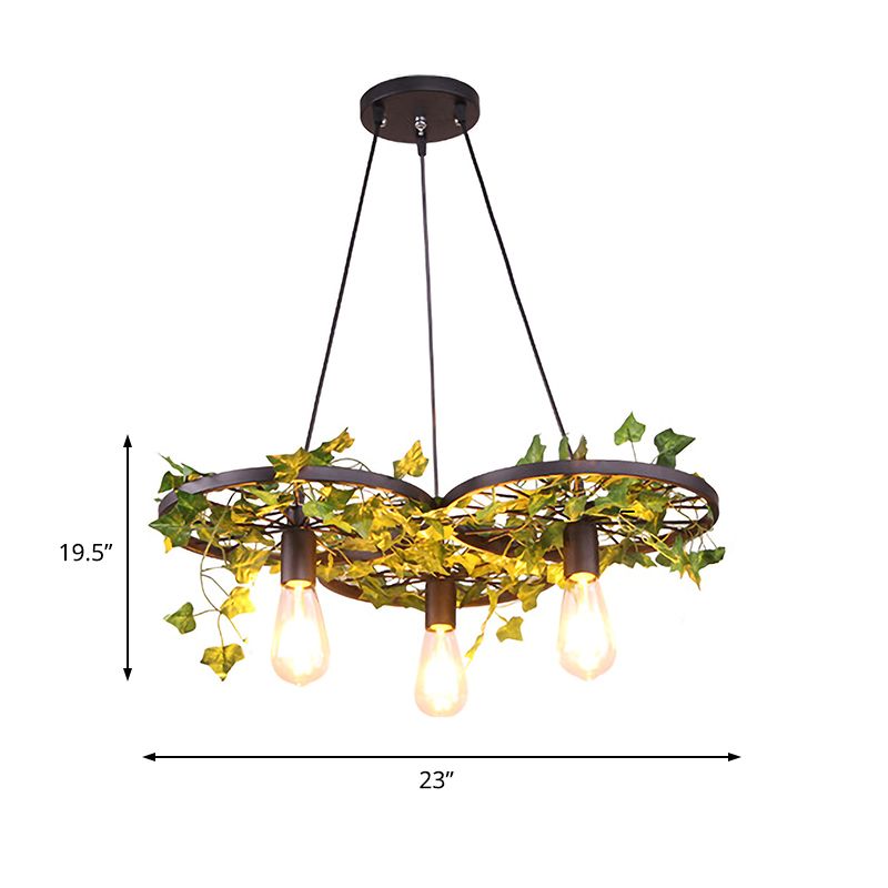 Lámpara de suspensión de techo de vagón verde de metal industrial 3/6 cabezas de lámpara colgante de restaurante con decoración de la planta