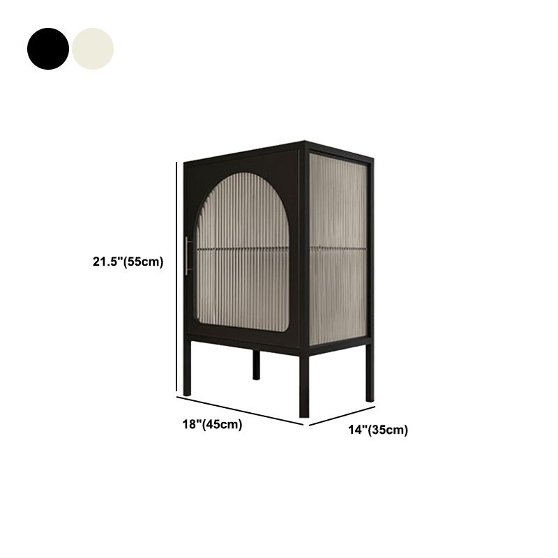 Metal Modern Bed Cabinet 1-Shelf Door Included Iron Nightstand with Legs in Black/White