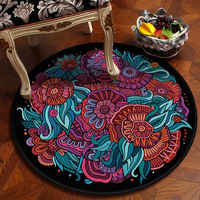 Moroccan Mandala Rug Multi-Colored Synthetics Rug Stain Resistant Anti-Slip Machine Washable Carpet for Dining Room