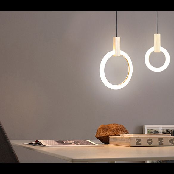 Acrylic Circle Pendant Ceiling Light Minimalist Style LED Wood Ceiling Pendant Light