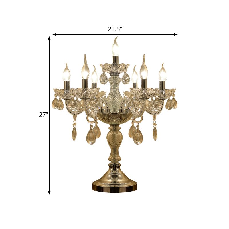 Candelabra Bedroom Table Light Traditional Clear Crystal 5/6/7 Heads Chrome Night Stand Lamp