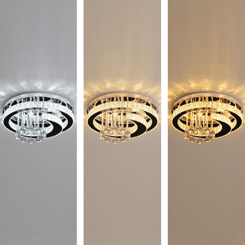 Stainless Steel Round Ceiling Light Contemporary Crystal Semi Flush Mount LED Light