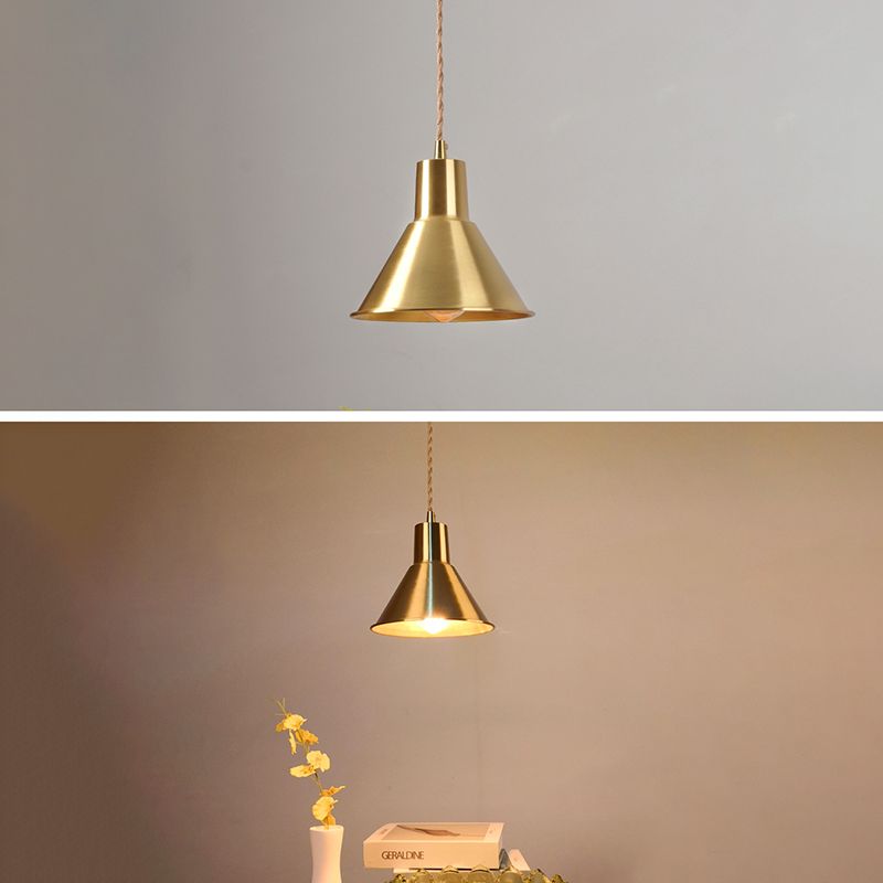 Brass Shaded Suspension Pendant Lamp Industrial Metal 1 Head Study Room Hanging Light