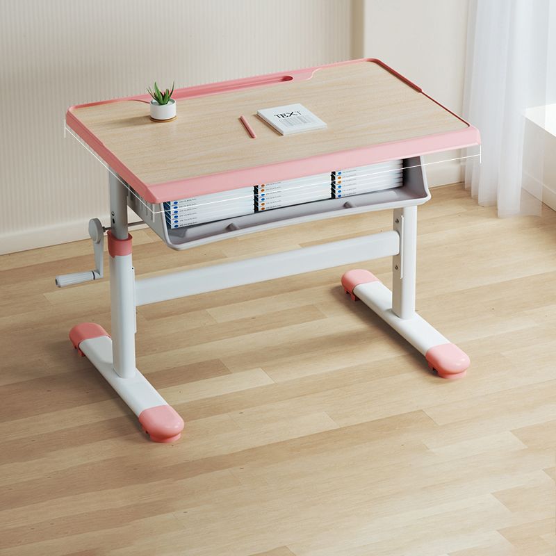 Pink and Blue Student Desk Adjustable Metal and Wood Kid's Desk