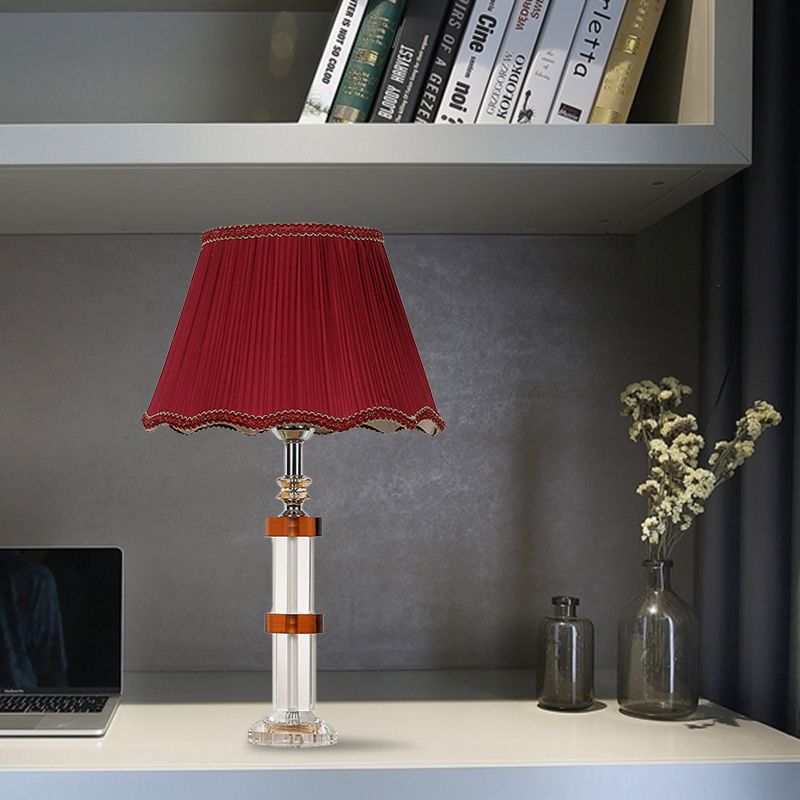 Lampe nocturne rectangle clair transparent simple 1 lumière de table légère lumière en rouge avec de l'ombre en tissu