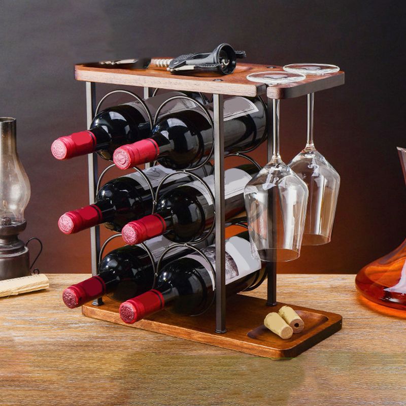 Mid-Century Modern Countertop Wine Holder Solid Wood for Kitchen