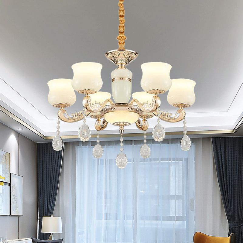 Jade Bud Chandelier Lighting Modern 6 Lights Bedroom Crystal Ceiling Suspension Lamp in Gold