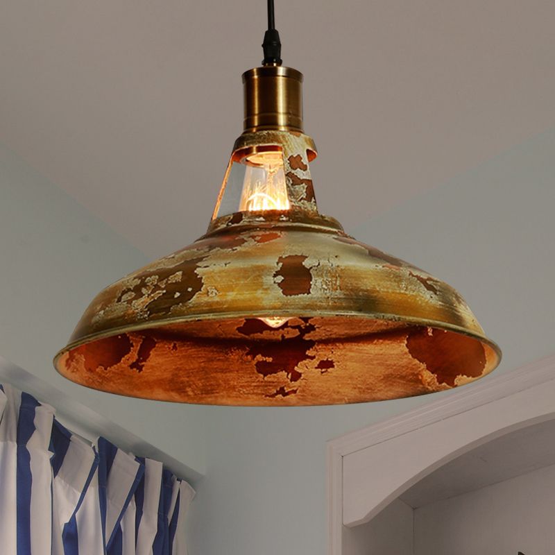 Rustic Style Barn Ceiling Pendant Lamp 1 Light Wrought Iron Hanging Light in Rust for Restaurant