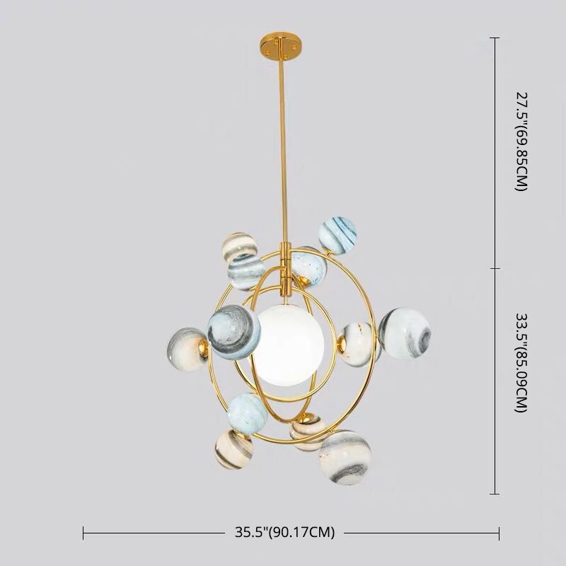 Planet Modeling Glass Ball Chandelier Lamp Nordic Style Multi-Lights Moon Suspension Lighting Fixture for Dining Room