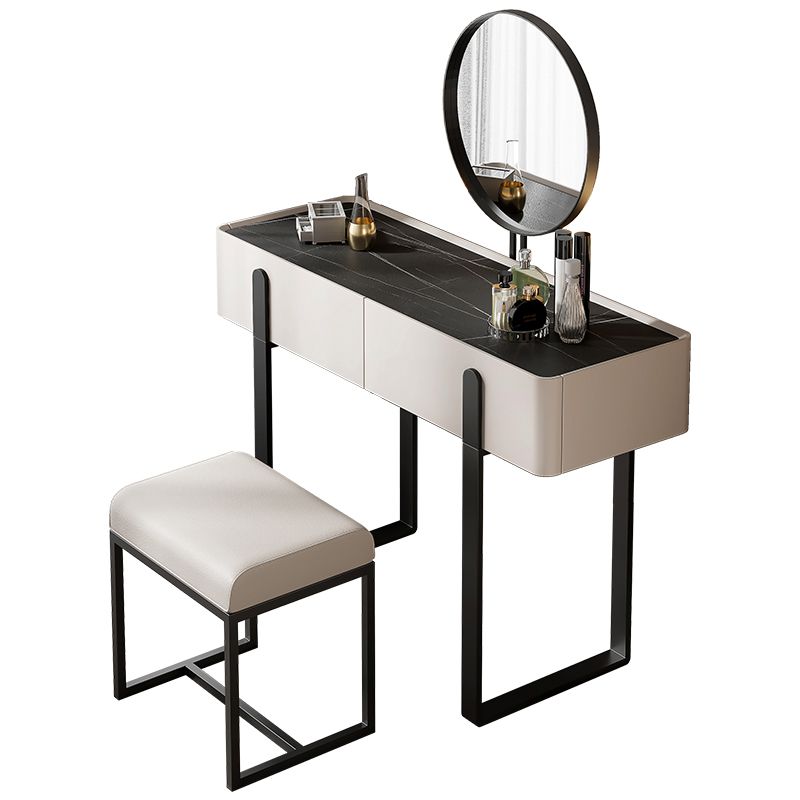 Vanity Metal and Stone Makeup Dressing Table with 2 Drawers, 30.7" Tall