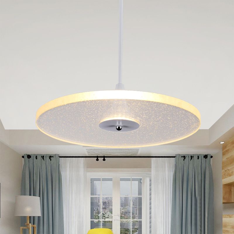 12"/16" Wide Round Pendant Lighting Modern Crystal 1 Light LED White Hanging Lamp for Living Room