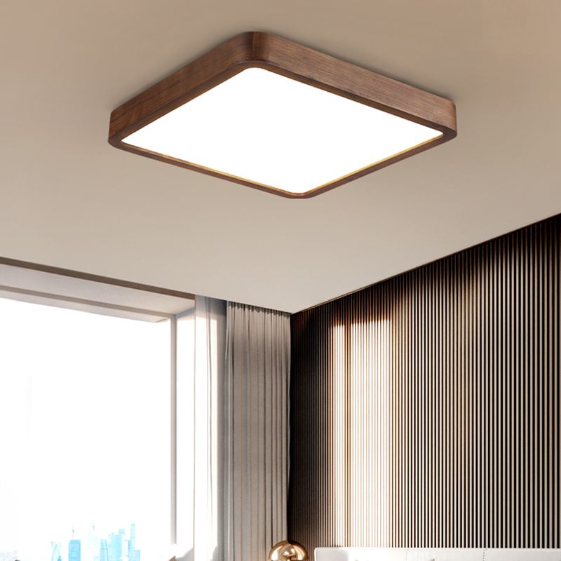 LED Wood Flush Mount Modern Geometric Shape Ceiling Light with Acrylic Shade for Bedroom