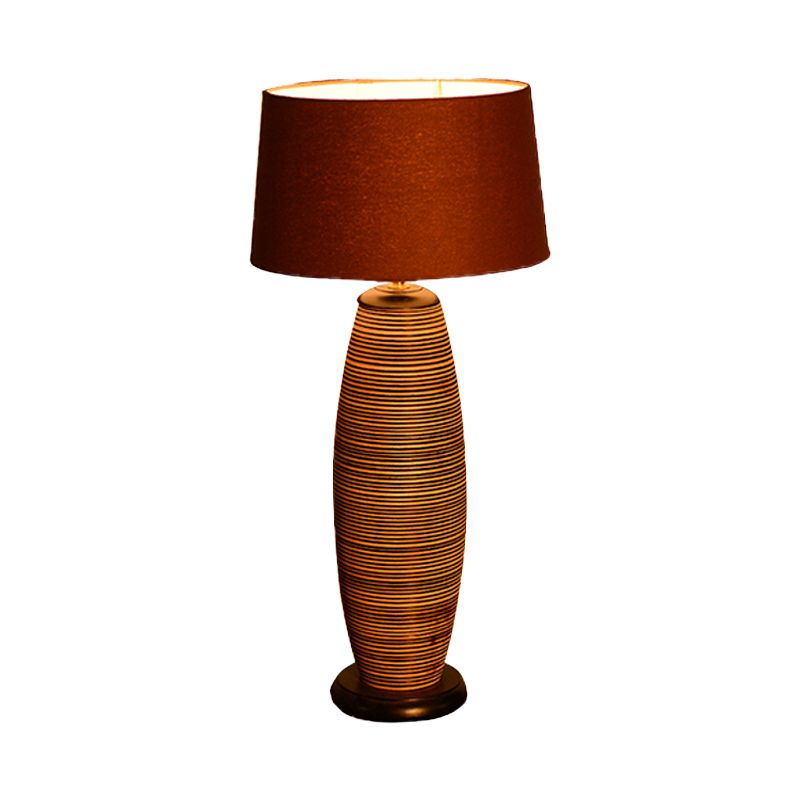 Éclairage de tâche ovale Asie Bois 1 Café de bulbe Petite lampe de bureau avec tambour de tambour