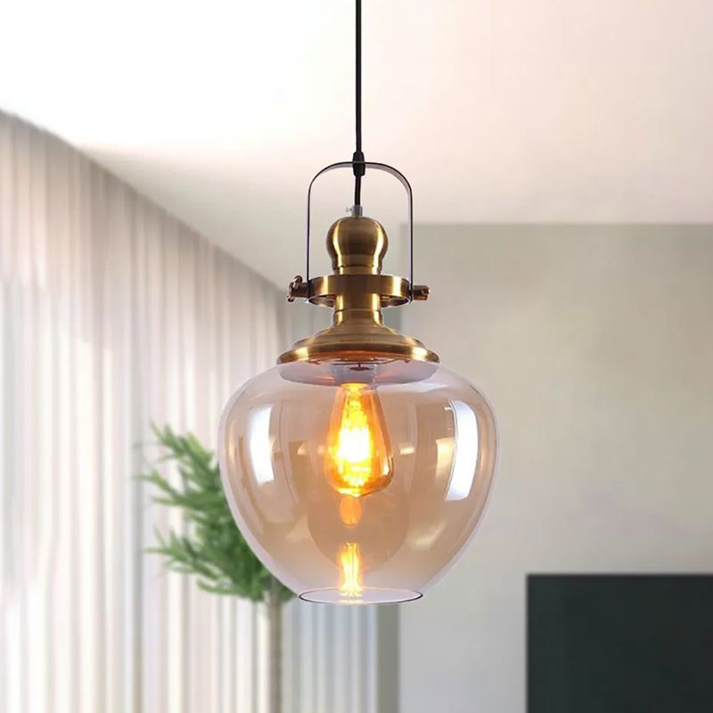 Messing orb hanger plafondlicht industrieel barnsteen glas 1 lichte woonkamer hangende lamp voor woonkamer