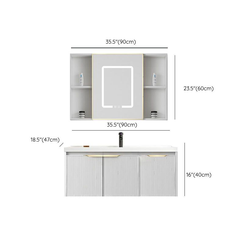 Rectangular White Vanity Single Sink Wall Mount 2 Doors Faucet Metal Frame Mirror Vanity