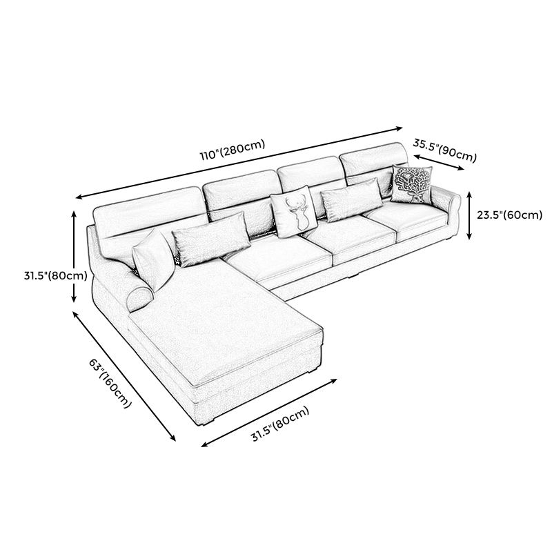 Recessed Arm Sofa and Chaise L-Shape Pillow Back Cushion Sectional