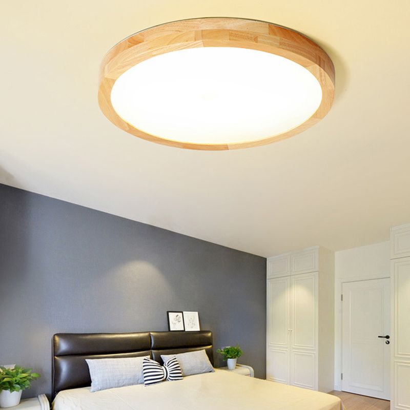 Modern Geometric Led Flush Light Wood 1 Light Flush Mount Fixture for Bedroom