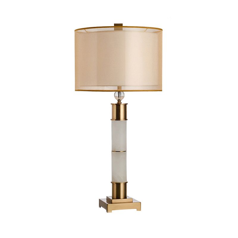 Fabric Drum Nightstand Lighting Modern 1-Light Gold Metal Table Lamp for Living Room