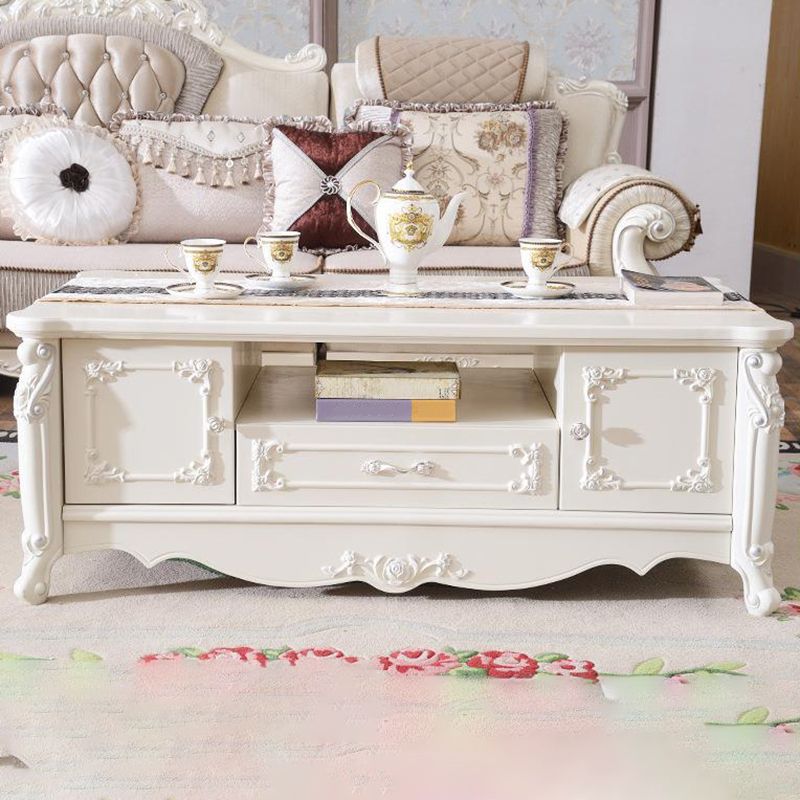 Traditional TV Media Stand White Open Shelving TV Stand Console with Drawers