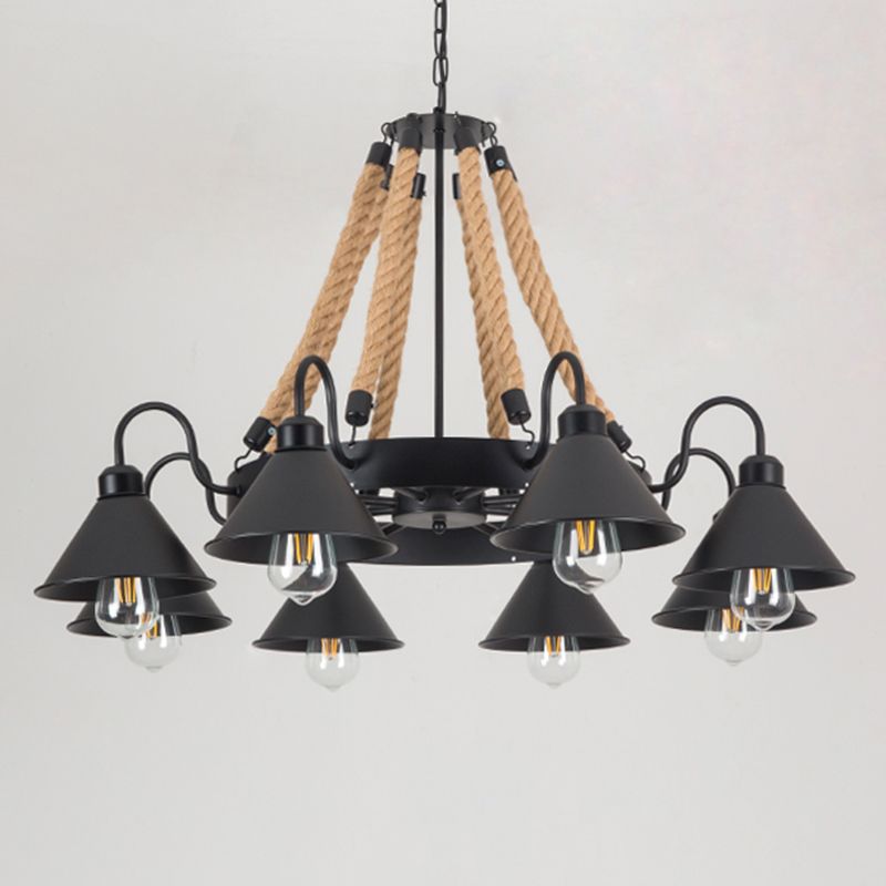 Conical Chandelier Light Fixture Industrial Rope Hanging Light for Restaurant