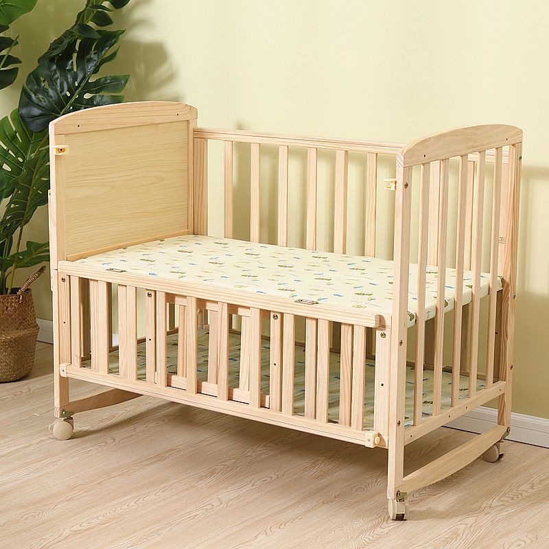 Convertible Nursery Crib with Casters and Changing Table in Light Wood