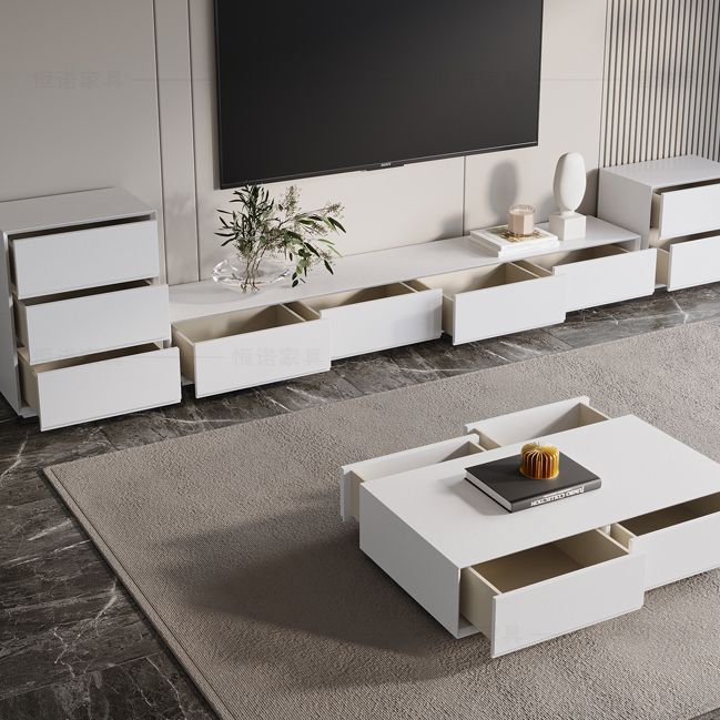 Wood / Marble White TV Stand Modernism TV Stand With Drawers