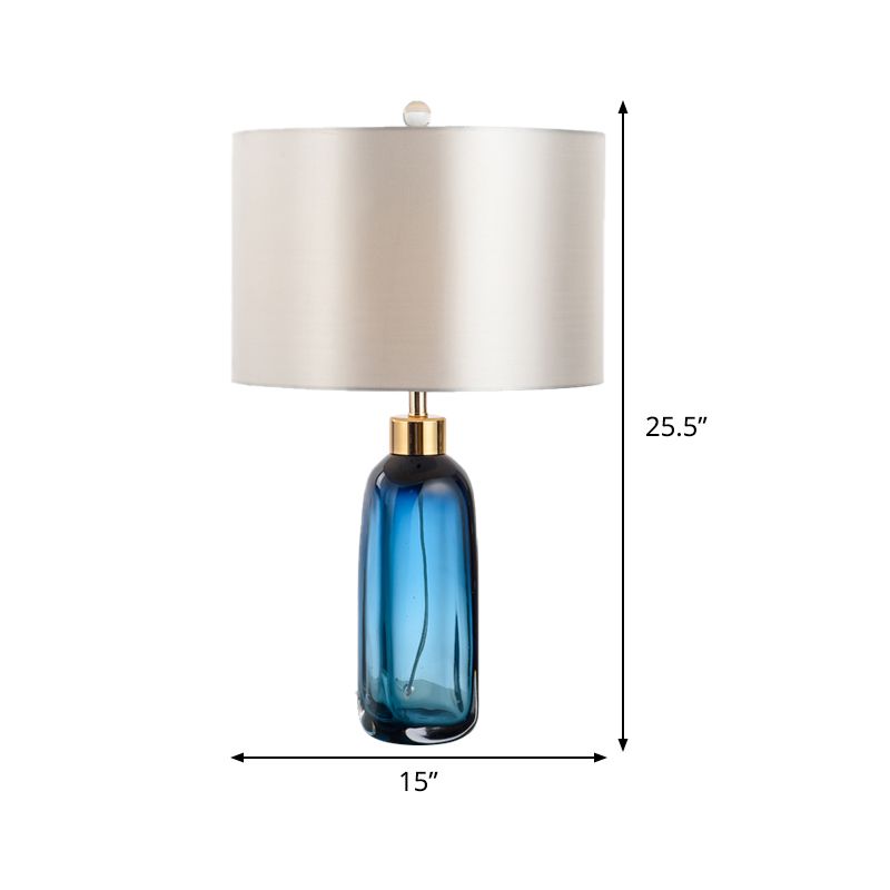 1 Bulb Study Task Lighting Modern Blue Small Desk Lamp with Cylindrical Fabric Shade