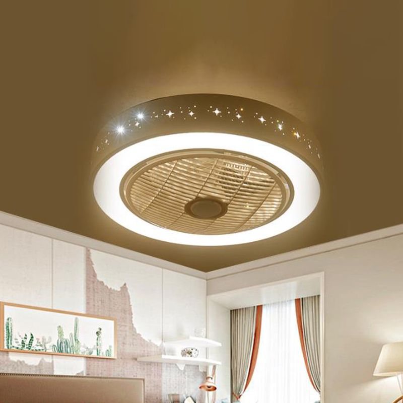 Ventilateur de salon de tambour 8 "de haut Light Metal contemporain LED Blanc 3 lames semi-flush Mount Lighting Fixture