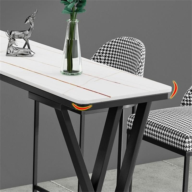 White Modern Style Rectangle Bar Table in Faux Marble and Metal Coffee Shop Bar Table