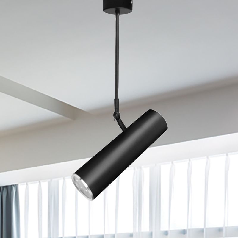 Cylinder LED Hanging Light Metal Simple Style Black Pendant Light with Adjustable Joint in Warm/White, 11"/19" Height