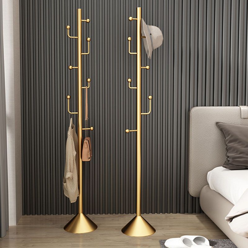 Glam Coat Rack Free Standing Coat Hook Metal Hall Stand with Round Base