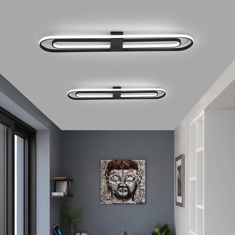 Linear Aluminum Flush Mount Black Modern Style Ceiling Light Fixture for Hallway