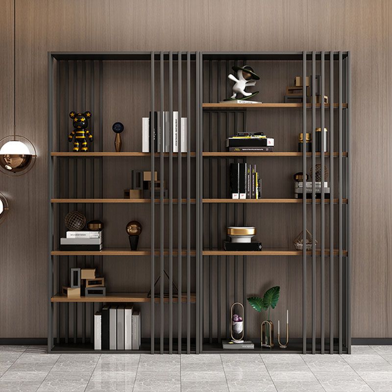 Contemporary Metal and Wooden Book Shelf Open Vertical Shelf Bookcase