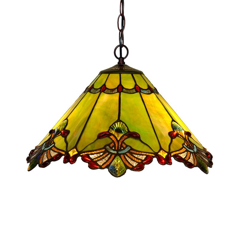 2-Light Chandelier Lamp Mission Hand Rolled Art Glass Pendant Lighting Fixture in Green