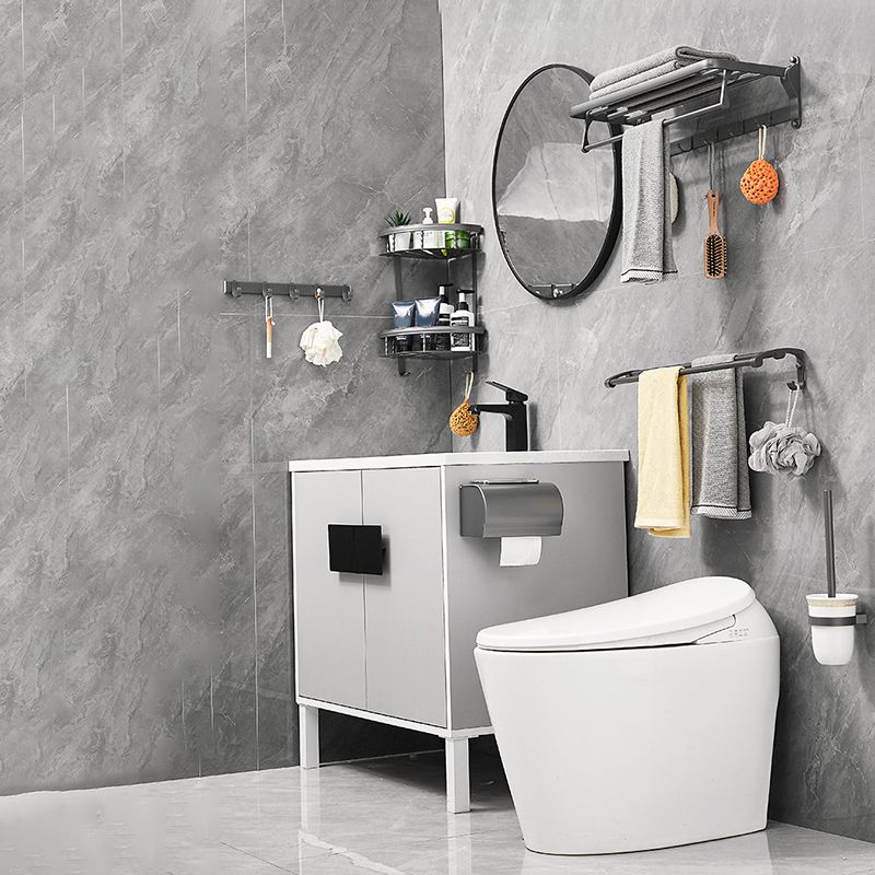 Gray 6/7-Piece Modern Bathroom Accessory Set Bath Shelf/Robe Hooks/Towel Bar Included