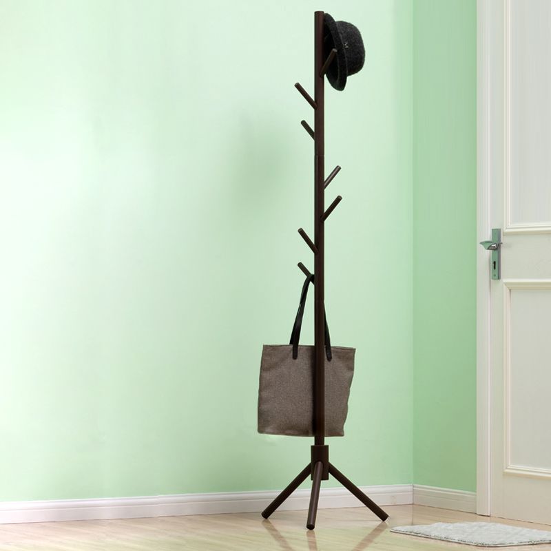 Modern Plain Solid Wood Free Standing Coat Rack with Coat Hooks