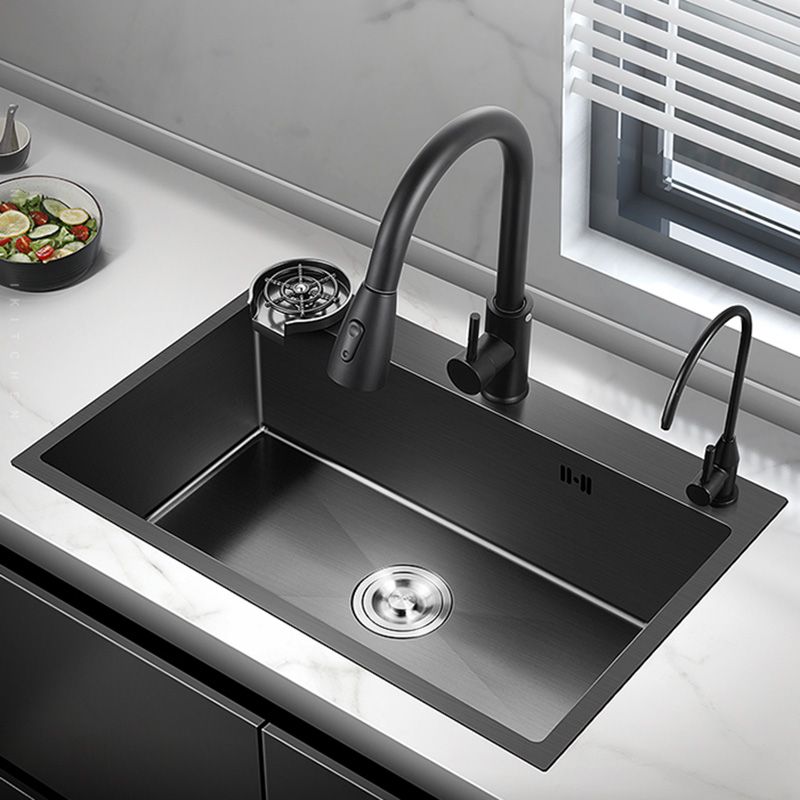 Black Stainless Steel Kitchen Sink Single Bowl Sink with Basket Strainer