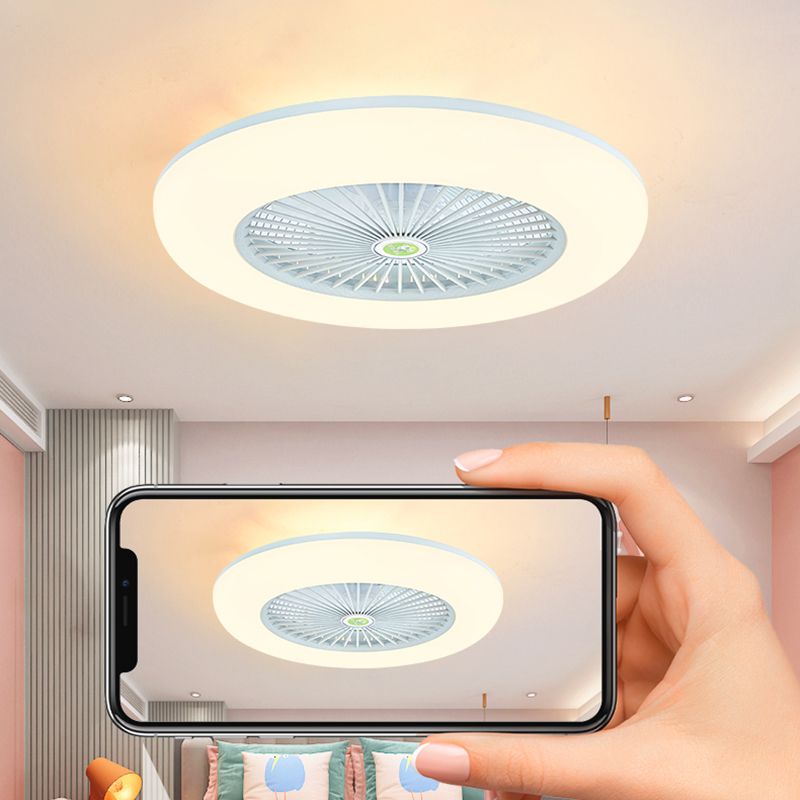 1-Light Modern Round Fan Light Metal Colorful LED Flush Mount Light for Bedroom