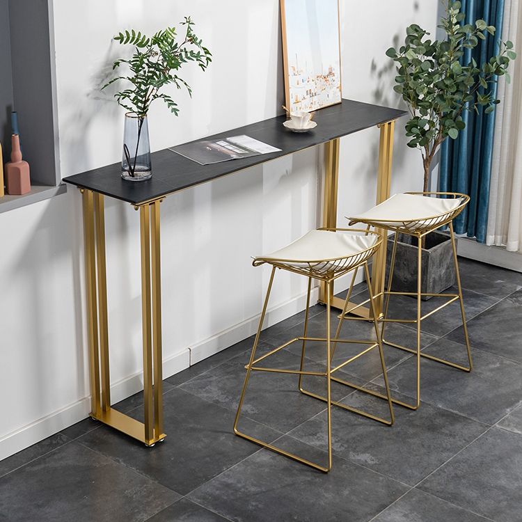 Stone Bar Dining Table Traditional Luxury Rectangle Bar Table with Gold Sled Base