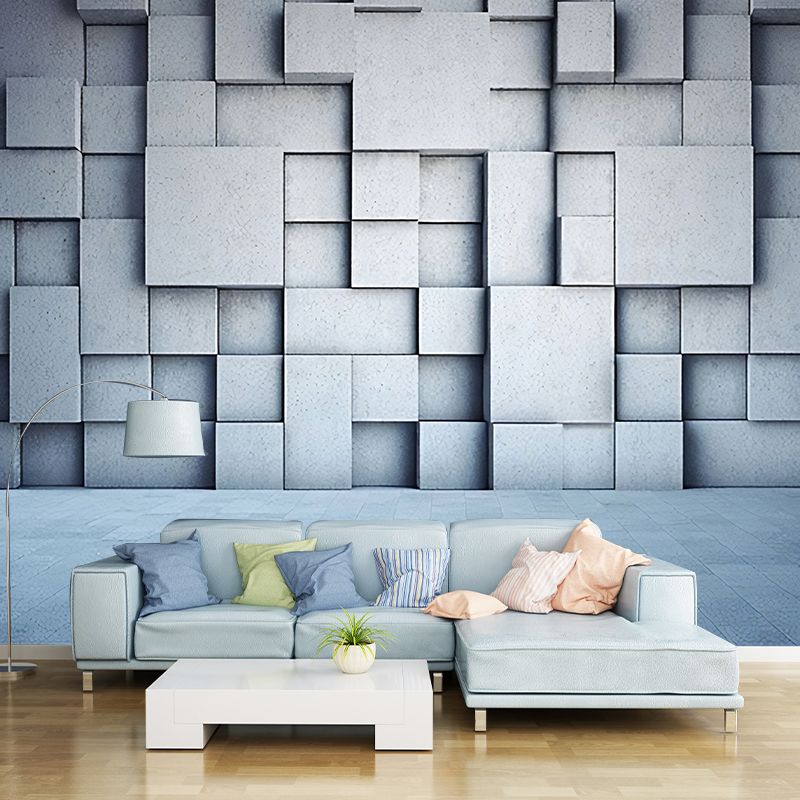 Rustic Grey 3D Visual Irregular Block Mural Wallpaper for Coffee Shop and Meeting Room, Non-Woven Material