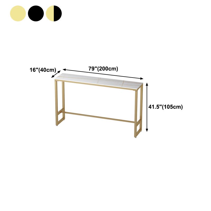 Glam Rectangle Stone Bistro Table Indoor Iron Bar Dining Table with Trestle Pedestal