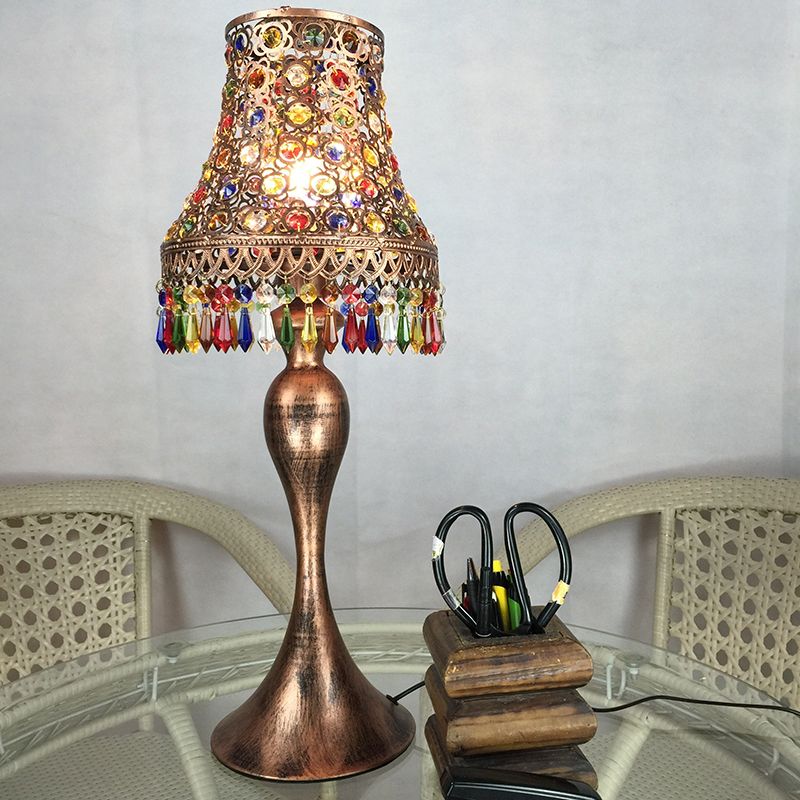 1 Bulb Nightstand Lamp Bohemian Flared Metal Night Table Lighting in Black/Brass with Urn-Shaped Base for Restaurant