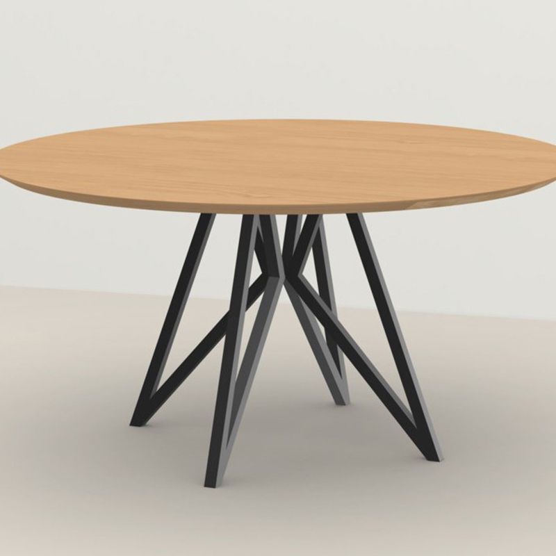 Metal Contemporary Round Dining Table Pine Wood Top Table for Dining Room