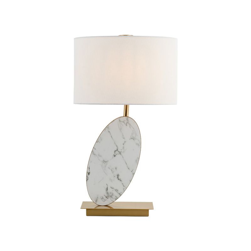 1 Head Shaded Task Lamp Modern Fabric Table Light in White with Brass Rectangle Metal Base