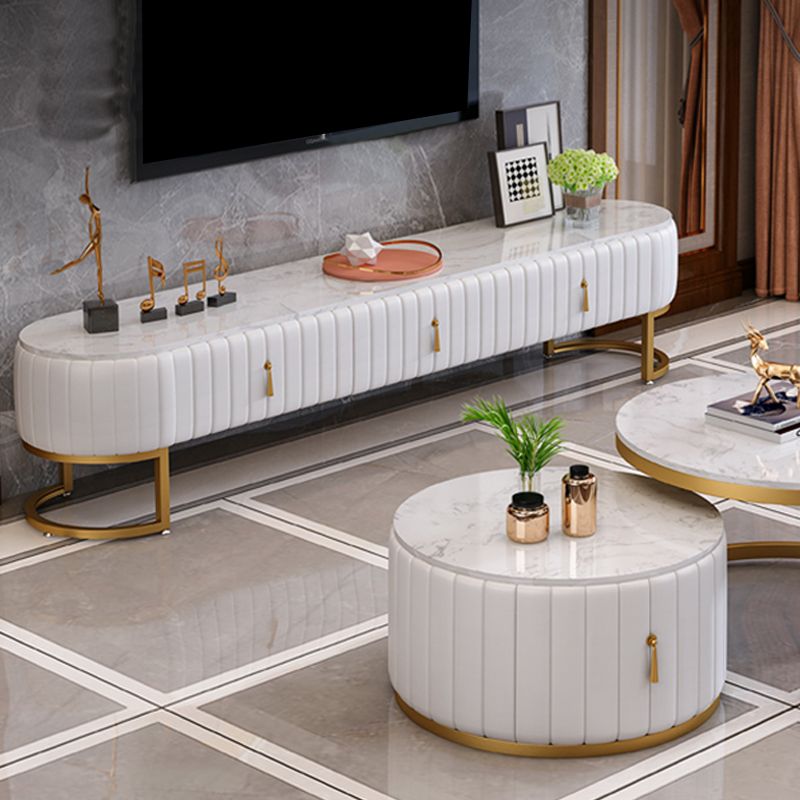 Modern Marble TV Console White Enclosed Storage TV Stand with Drawers