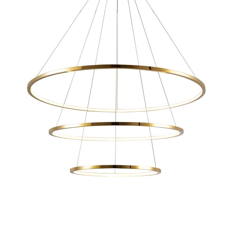 Or 3/4 niveaux lampe de lustre simplicité en acier inoxydable LED Cercle Plafond Pendent