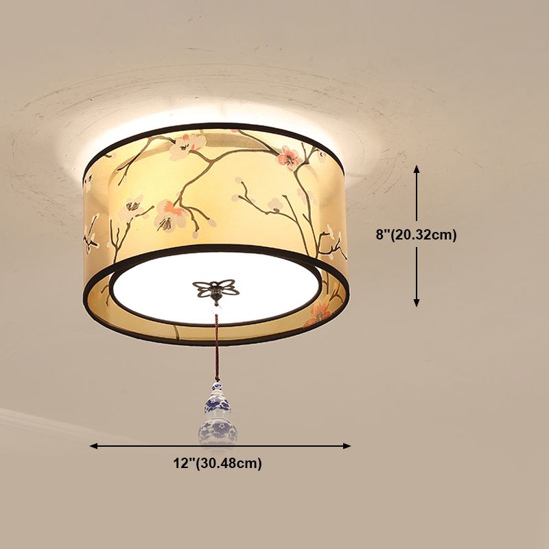 Traditional Style Geometric Ceiling Light Fixture Fabric Ceiling Mounted Light