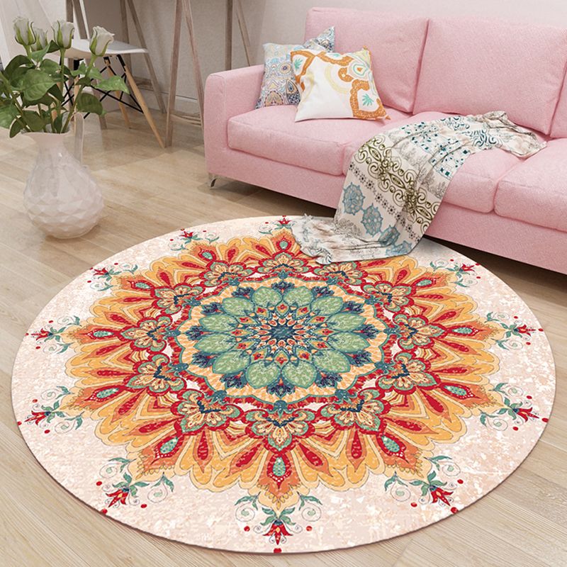 Bohemian Tribal Pattern Rug Beige Polyester Area Carpet Non-Slip Backing Rug for Living Room